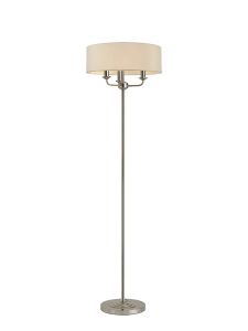 Banyan 3 Light Switched Floor Lamp With 45cm x 15cm Faux Silk Shade, Polished Nickel/Ivory Pearl