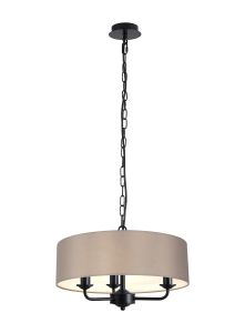 Banyan 3 Light Multi Arm Pendant With 45cm x 15cm Faux Silk Fabric Shade Matt Black/Grey