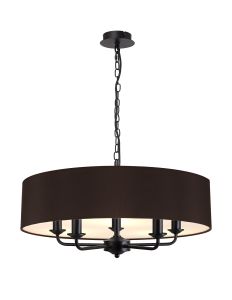 Banyan 5 Light Multi Arm Pendant With 60cm x 15cm Faux Silk Fabric Shade Matt Black/Black