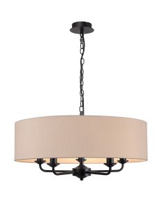 Banyan 5 Light Multi Arm Pendant With 60cm x 15cm Dual Faux Silk Fabric Shade Matt Black/Nude Beige