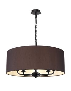 Banyan 5 Light Multi Arm Pendant With 60cm x 22cm Faux Silk Fabric Shade Matt Black/Black