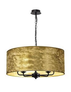 Banyan 5 Light Multi Arm Pendant With 60cm x 22cm Gold Leaf Shade Matt Black/Gold Leaf