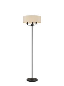 Banyan 3 Light Switched Floor Lamp With 45cm x 15cm Dual Faux Silk Fabric Shade Matt Black/Nude Beige