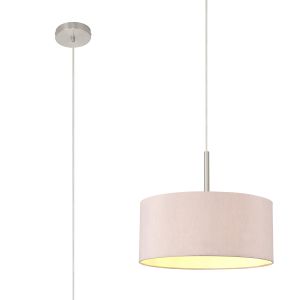 Baymont Satin Nickel 1 Light E27  Single Pendant With 40cm x 18cm Dual Faux Silk Shade, Taupe/Halo Gold