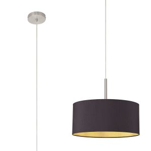 Baymont Satin Nickel 1 Light E27  Single Pendant With 40cm x 18cm Dual Faux Silk Shade, Midnight Black/Green Olive