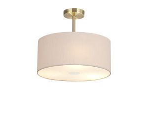 Baymont Antique Brass 3 Light E27 Semi Flush With 40cm x 18cm Dual Faux Silk Shade, Nude Beige/Moonlight & Frosted/AB Acrylic Diffuser