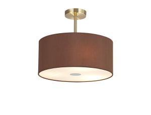 Baymont Antique Brass 3 Light E27 Semi Flush With 40cm x 18cm Dual Faux Silk Shade, Cocoa/Grecian Bronze & Frosted/AB Acrylic Diffuser