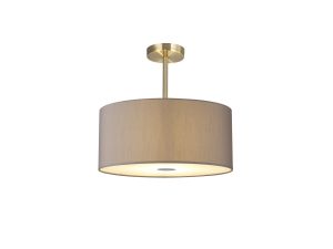 Baymont Antique Brass 3 Light E27 Semi Flush With 40cm x 18cm x 18cm Faux Silk Shade, Grey/White Laminate & Frosted/PC Acrylic Diffuser