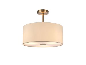 Baymont Antique Brass 3 Light E27 Semi Flush With 40cm x 18cm Faux Silk Shade, Ivory Pearl/White Laminate & Frosted/AB Acrylic Diffuser