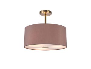 Baymont Antique Brass 3 Light E27 Semi Flush With 40cm x 18cm Dual Faux Silk Shade, Taupe/Halo Gold & Frosted/AB Acrylic Diffuser