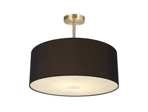 Baymont Antique Brass 3 Light E27 Semi Flush With 50cm x 20cm Dual Faux Silk Shade, Black/Green Olive & Frosted/AB Acrylic Diffuser