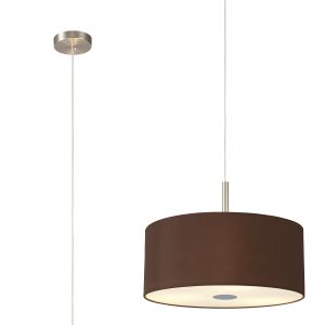 Baymont Satin Nickel  3 Light E27 Single Pendant With 40cm x 18cm Dual Faux Silk Shade, Raw Cocoa/Grecian Bronze & Frosted/PC Acrylic Diffuser