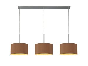 Baymont Polished Chrome 3 Light E27  Linear Pendant With 30cm x 17cm Dual Faux Silk Shade, Raw Cocoa/Grecian Bronze