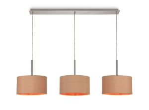 Baymont Polished Chrome 3 Light E27  Linear Pendant With 30cm x 17cm Dual Faux Silk Shade, Antique Gold/Ruby