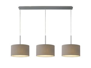 Baymont Polished Chrome 3 Light E27  Linear Pendant With 30cm x 17cm Faux Silk Shade, Grey/White Laminate