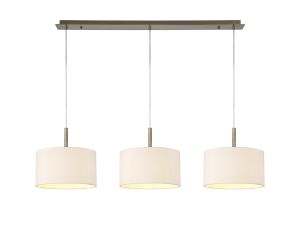 Baymont Antique Brass 3 Light E27  Linear Pendant With 30cm x 17cm Dual Faux Silk Shade, Nude Beige/Moonlight