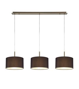 Baymont Antique Brass 3 Light E27  Linear Pendant With 30cm x 17cm Faux Silk Shade, Black/White Laminate