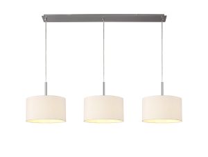 Baymont Satin Nickel 3 Light E27  Linear Pendant With 30cm x 17cm Dual Faux Silk Shade, Nude Beige/Moonlight