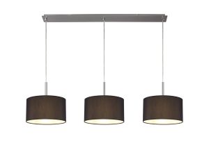 Baymont Satin Nickel 3 Light E27  Linear Pendant With 30cm x 17cm Faux Silk Shade, Black/White Laminate