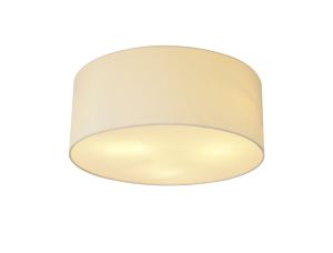 Baymont White 3 Light E27 Universal Flush Ceiling Fixture With 50cm x 20cm Faux Silk Shade, Ivory Pearl/White Laminate & Frosted Acrylic Diffuser