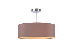 Baymont 45cm Polished Chrome 3 Light E27 Semi Flush Fixture, With 4cm x 15cm Dual Faux Silk Shade, Taupe/Halo Gold