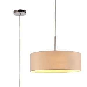 Baymont Polished Chrome  3 Light E27 Single Pendant, With 45cm x 15cm Dual Faux Silk Shade, Nude Beige/Moonlight