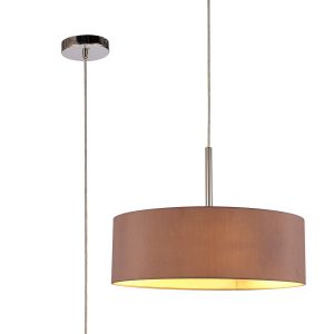 Baymont Polished Chrome  3 Light E27 Single Pendant, With 45cm x 15cm Dual Faux Silk Shade, Taupe/Halo Gold