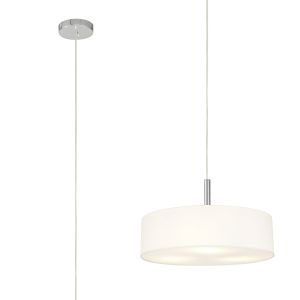 Baymont Polished Chrome  3 Light E27 Single Pendant, With 45cm x 15cm Faux Silk Shade, White