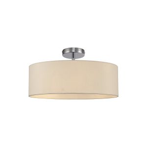 Baymont Polished Chrome 3 Light E27 Drop Flush, With 45cm x 15cm Dual Faux Silk Shade, Nude Beige/Moonlight