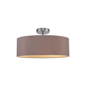 Baymont Polished Chrome 3 Light E27 Drop Flush, With 45cm x 15cm Dual Faux Silk Shade, Taupe/Halo Gold