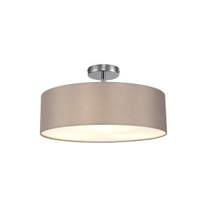 Baymont Polished Chrome 3 Light E27 Drop Flush, With 45cm x 15cm Faux Silk Shade, Grey