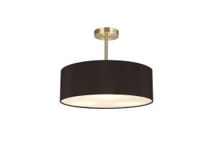 Baymont Antique Brass 3 Light E27 Semi Flush Fixture, With 45cm x 15cm Faux Silk Shade, Black