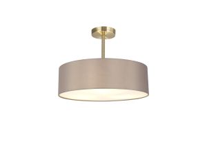 Baymont Antique Brass 3 Light E27 Semi Flush Fixture, With 45cm x 15cm Faux Silk Shade, Grey