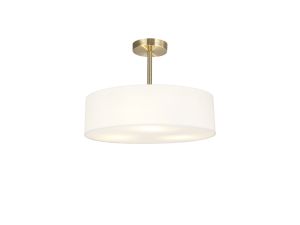 Baymont Antique Brass 3 Light E27 Semi Flush Fixture, With 45cm x 15cm Faux Silk Shade, White