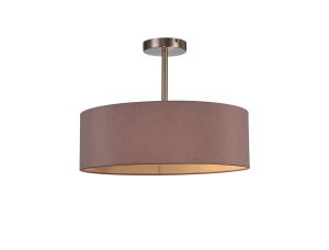 Baymont Satin Nickel 3 Light E27 Semi Flush Fixture, With 45cm x 15cm Dual Faux Silk Shade, Taupe/Halo Gold