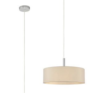 Baymont Polished Chrome  5 Light E27 Single Pendant, With 45cm x 15cm Faux Silk Shade, Ivory Pearl/White Laminate