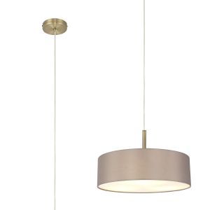 Baymont Antique Brass  5 Light E27 Single Pendant, With 45cm x 15cm Faux Silk Shade, Grey