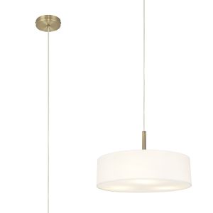 Baymont Antique Brass  5 Light E27 Single Pendant, With 45cm x 15cm Faux Silk Shade, White