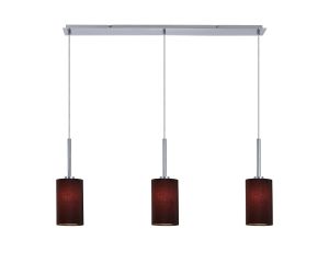 Baymont Polished Chrome 3 Light E27  Linear Pendant, With 12cm x 20cm Faux Silk Shade, Black