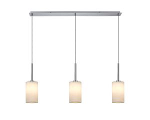 Baymont Polished Chrome 3 Light E27  Linear Pendant, With 12cm x 20cm Faux Silk Shade, White