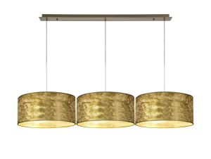 Baymont Antique Brass 3 Light E27 Linear Pendant With 40cm x 18cm Gold Leaf Shade 2m