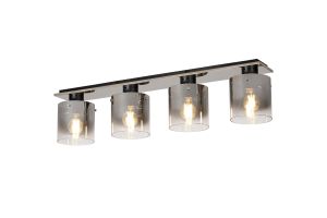 Brandroot Linear Ceiling Flush, 4 Light Flush Fitting, Black/Smoke Fade Glass