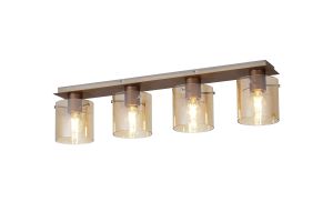 Brandroot Linear Ceiling Flush, 4 Light Flush Fitting, Mocha/Amber Glass