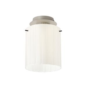 Brandroot Ribbed 21cm Round Ceiling Flush, 1 Light Flush Fitting E27, Beige Stone/Gloss White Wide Line Glass