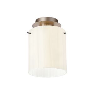 Brandroot Ribbed 21cm Round Ceiling Flush, 1 Light Flush Fitting E27, Light Gold/Gloss White Wide Line Glass