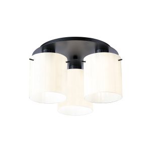 Brandroot Ribbed 41cm Round Ceiling Flush, 3 Light Flush Fitting E27, Dark Grey/Gloss White Wide Line Glass