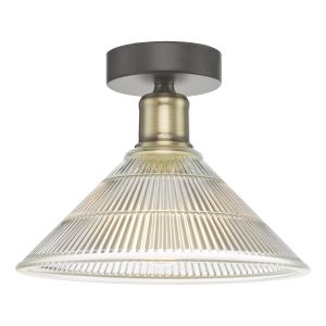 Boyd 1 Light E27 Antique Brass Flush Fitting With Clear Glass Shade