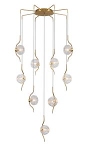 Corte 84cm Round 9 Light Pendant With 160mm Glass, Brass/Clear