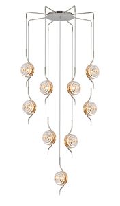 Corte 84cm Round 9 Light Pendant With 160mm Glass, Polished Nickel/Amber