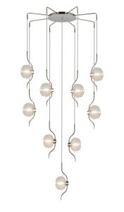 Corte 84cm Round 9 Light Pendant With 160mm Glass, Polished Nickel/Clear